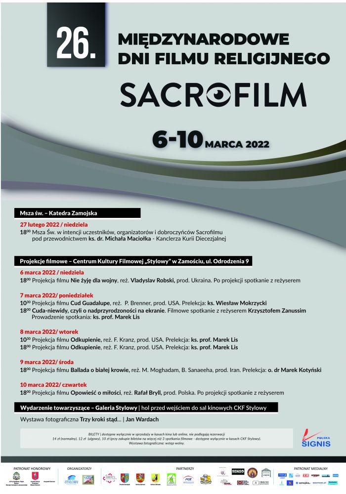 Plakat 26. Międzynarodowe Dni Filmu Religijnego SACROFILM